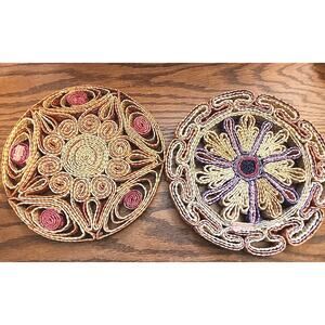Vintage BOHO Decorative Woven Trivet/ Wall Hanging Set Of 2